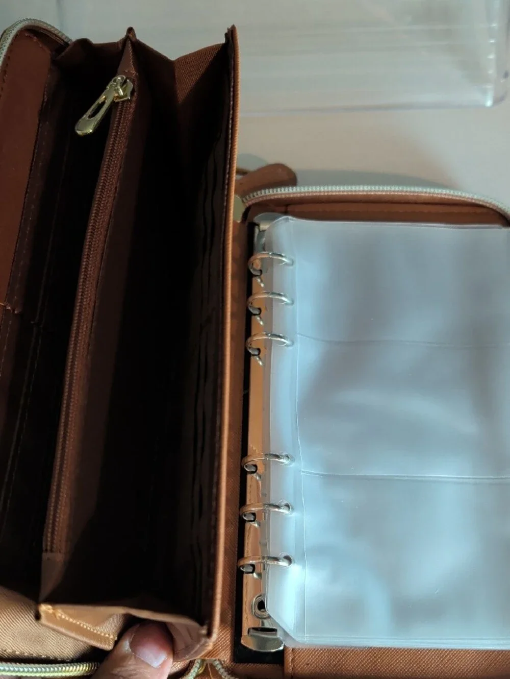 Compact Tan Zip-Around Wristlet Card Holder